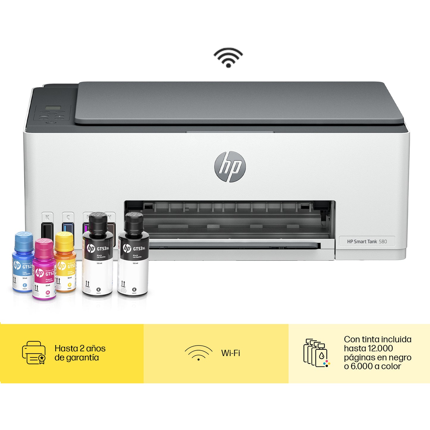 Impresora Multifuncional HP Smart Tank 580 Tinta Continua Color Wi-Fi Smart App Escáner