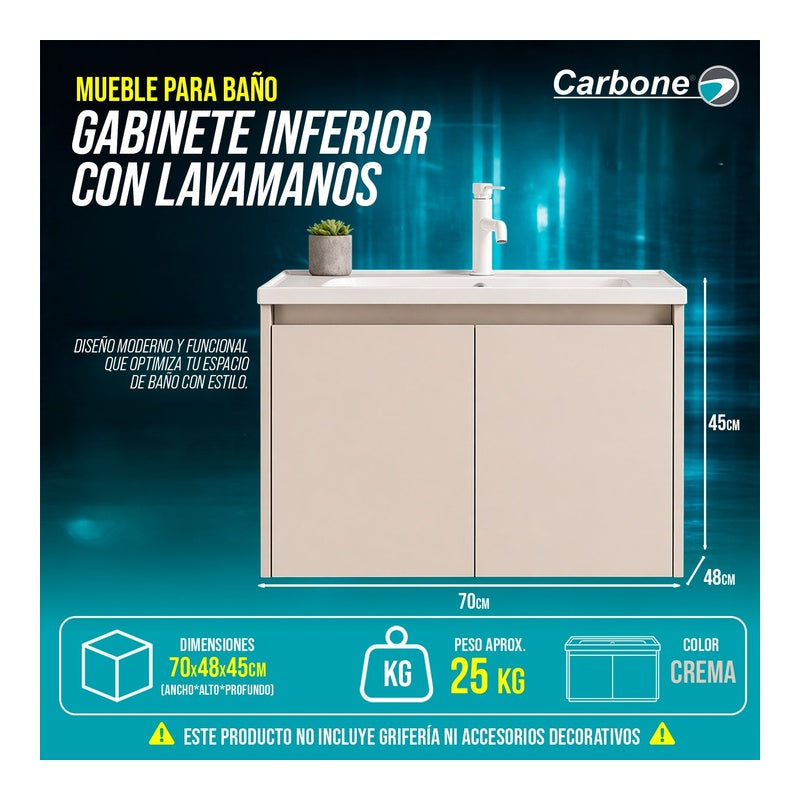 Lavamanos Gabinete Inferior 70X48X45 Bge - CARBONE - 11147590
