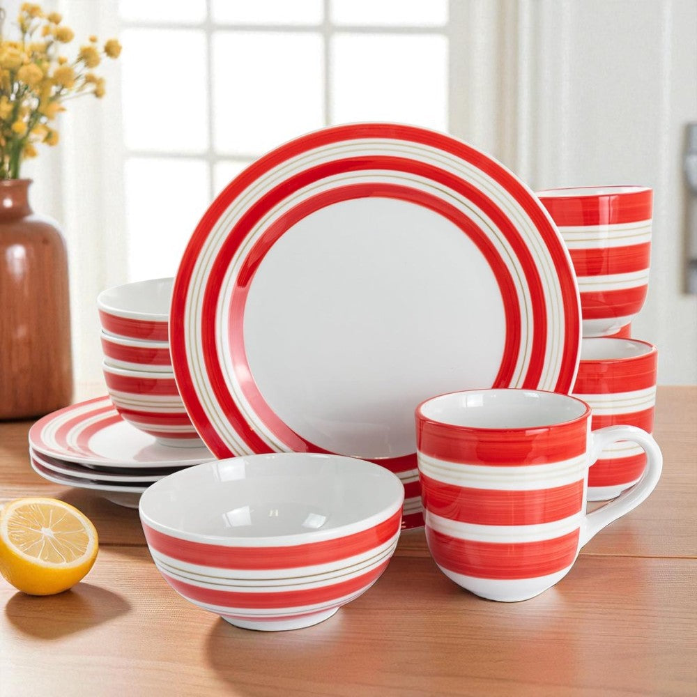Vajilla de Cerámica Gibson Sunset Stripes – 12 Piezas / Estampado