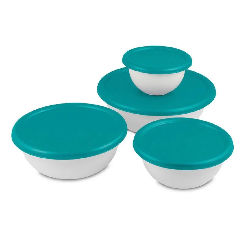Juego de Bowls Sterilite Con Tapa– 8 Piezas / Blanco con Aqua