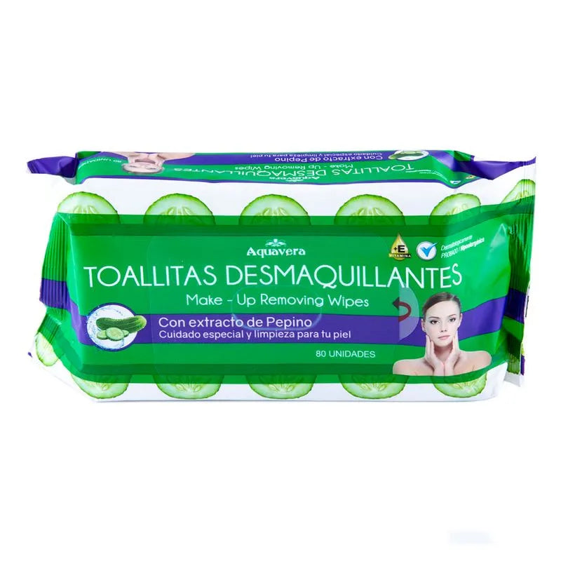 Toallas Desmaquillante Aquavera Con Extracto De Pepino 80 Piezas