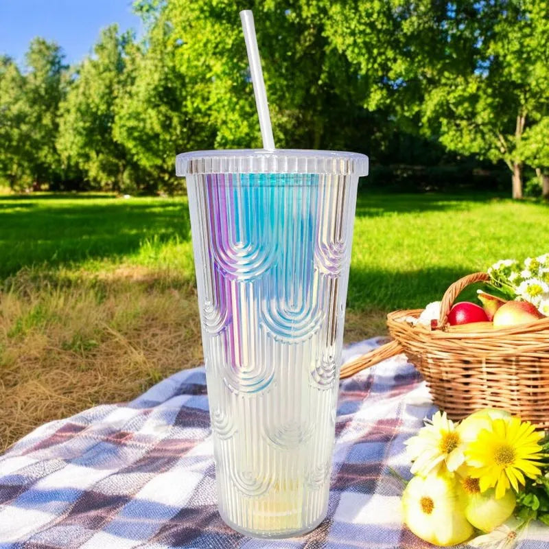 Vaso Acrílico Diamond Home de 710Ml / Tapa Y Carrizo/Surtido