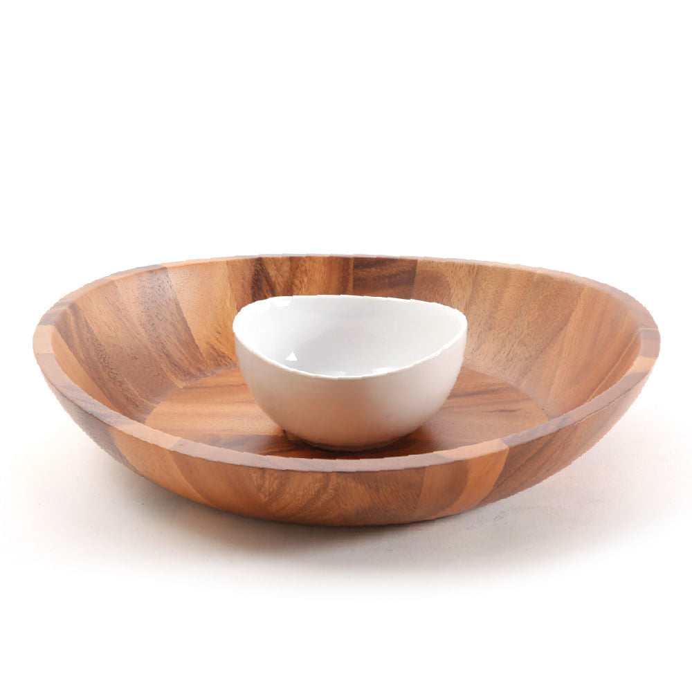 Bandeja De Bambú y Bowl Cerámica 2 Piezas