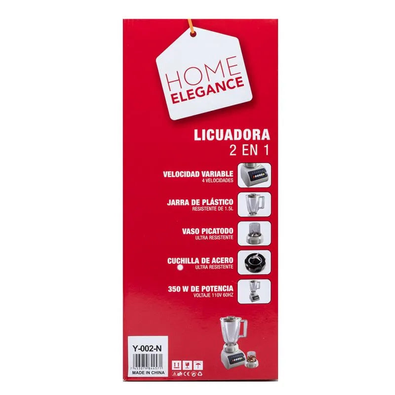 Licuadora Home Elegance 2 en 1 Jarra Plástica