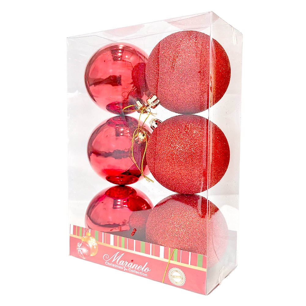Bola Navideña 6 pza / Brillantes y Escarchado / Rojas / 8 cm / Maranelo Christmas - Maranelo Christmas - Titan.com.pa - 7453132412648