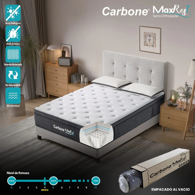 Colchón Carbone Al Vacío Max Rest Semi-Ortopédico - Queen
