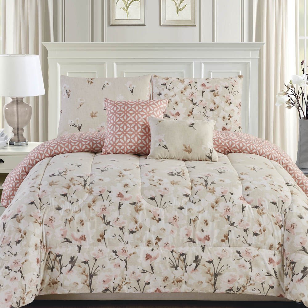Comforter Home Accents Estampado Floral de 5 Piezas - Queen