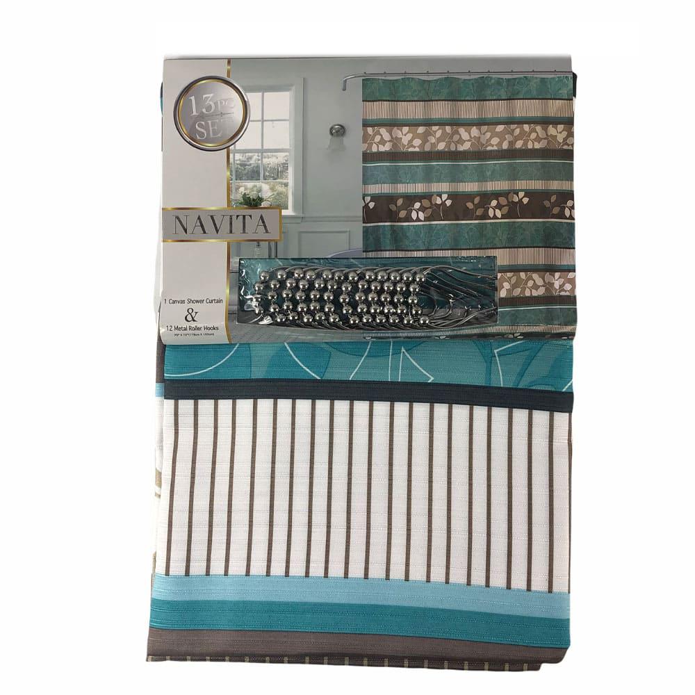 Cortina de Baño Sally Textile Navita de Tela Con Ganchos 70" x 72"