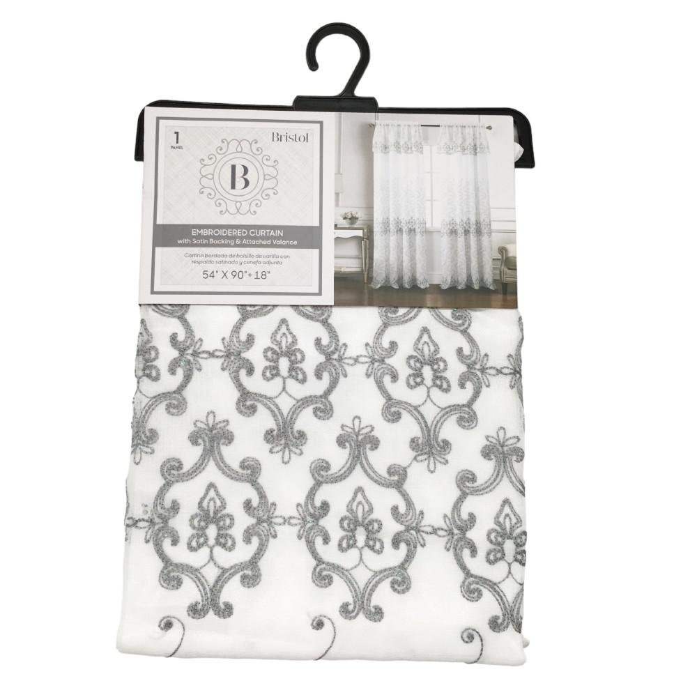 Cortina Rt Designer Bristol Bordada 54" x 90" - Plateado