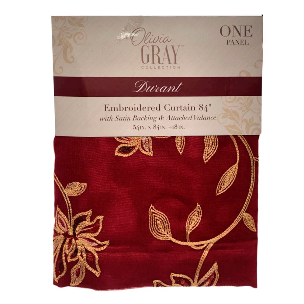 Cortina Rt Designer Durant Bordada 54" x 84" - Rojo oscuro