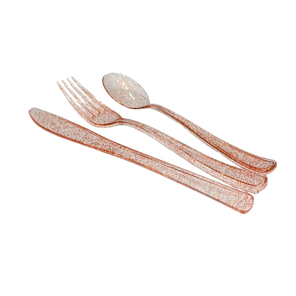 Cubiertos Plástico Lillian / 48 Piezas / Rose Gold Glitter - Lillian - Titan.com.pa - 763615372626