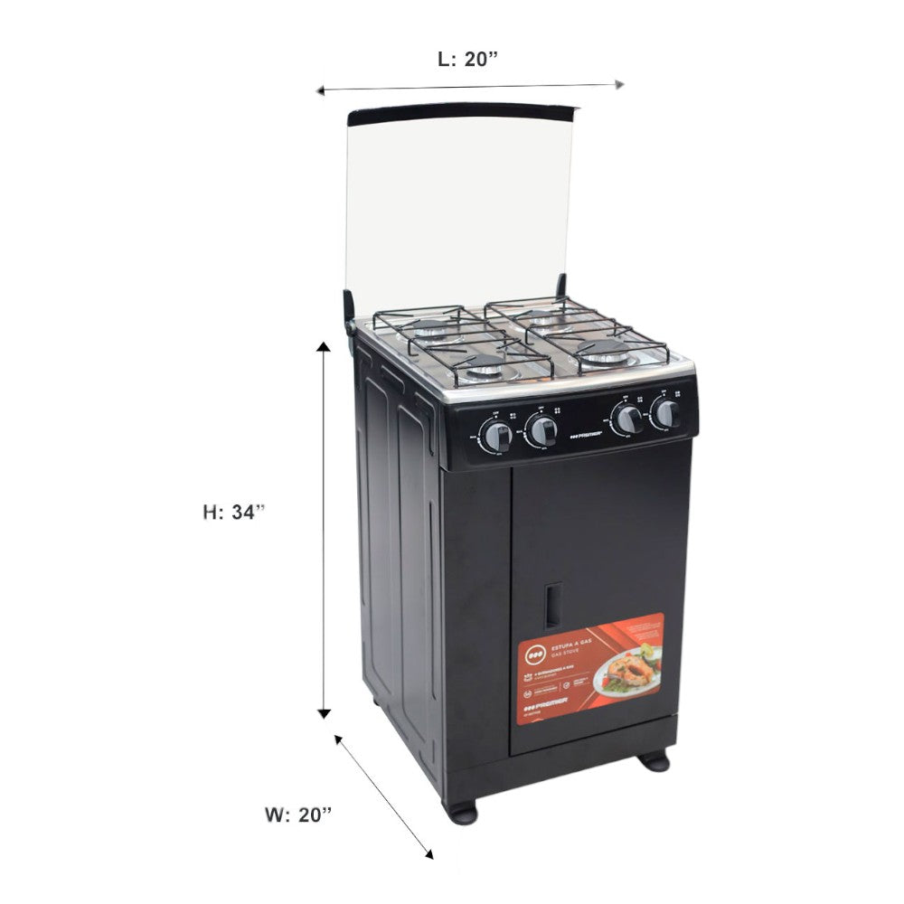 Estufa A Gas Premier de 4 Quemadores / Negro / Con Compartimiento