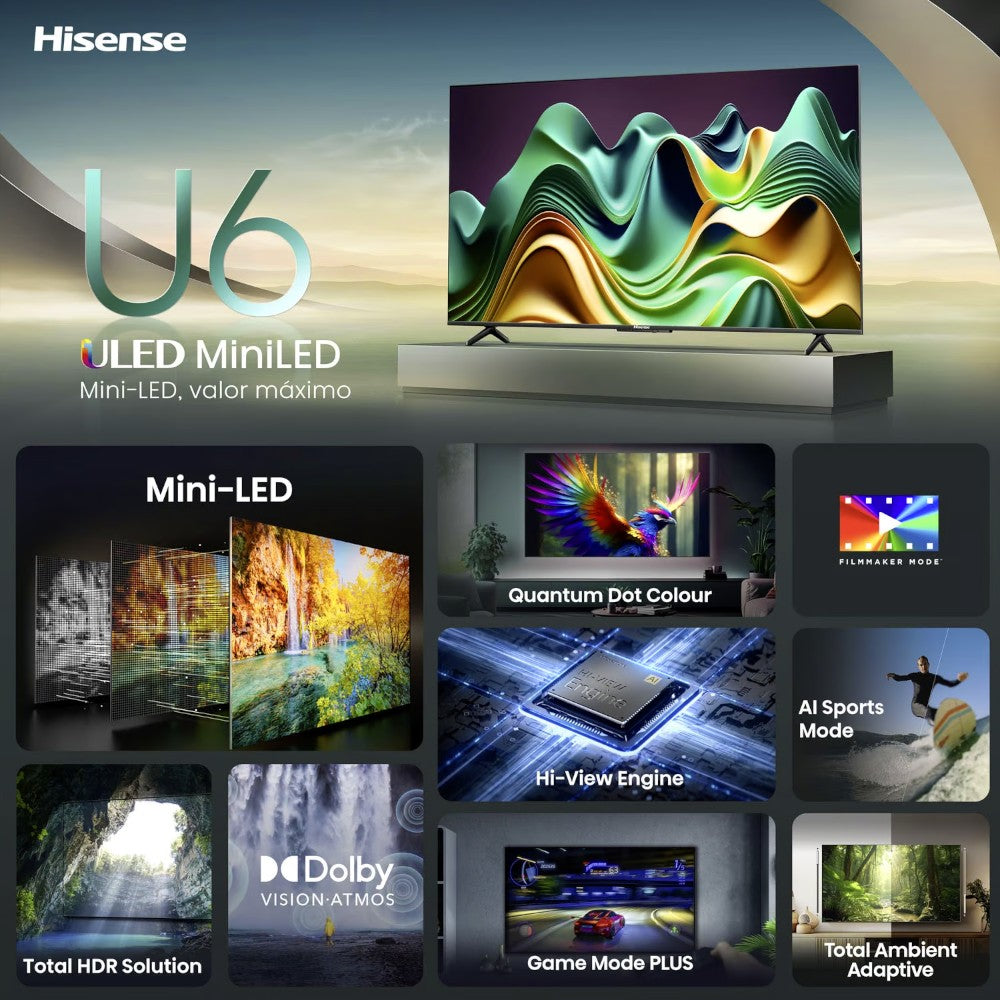 Televisor Hisense de 75" | Smart TV ULED | MiniLED | 75U6N
