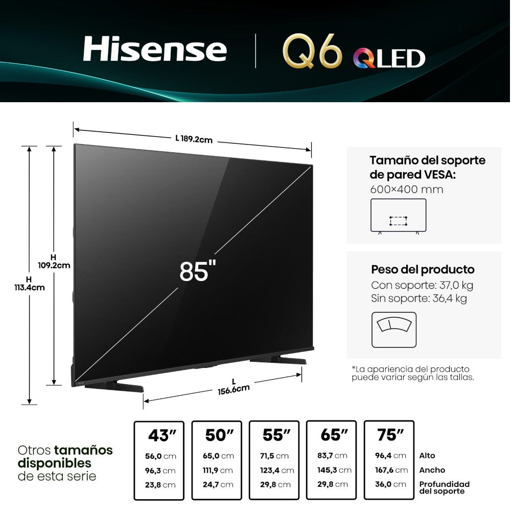 Televisor Hisense 85" QLED Smart TV 4K UHD | 85Q6QV