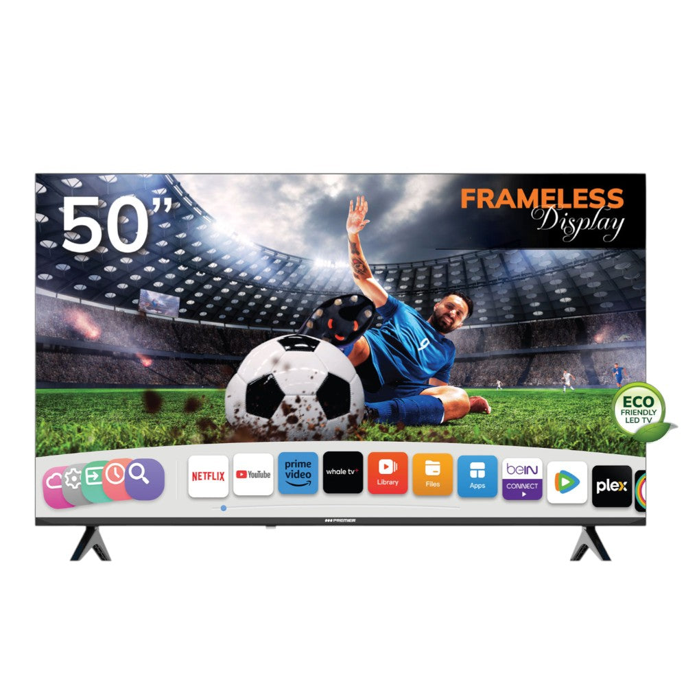TV 50 pulg UHD 4K sin marco con Android 13, Dolby Audio, control de voz y soporte de pared. Adquiérela en Titan Panamá.
