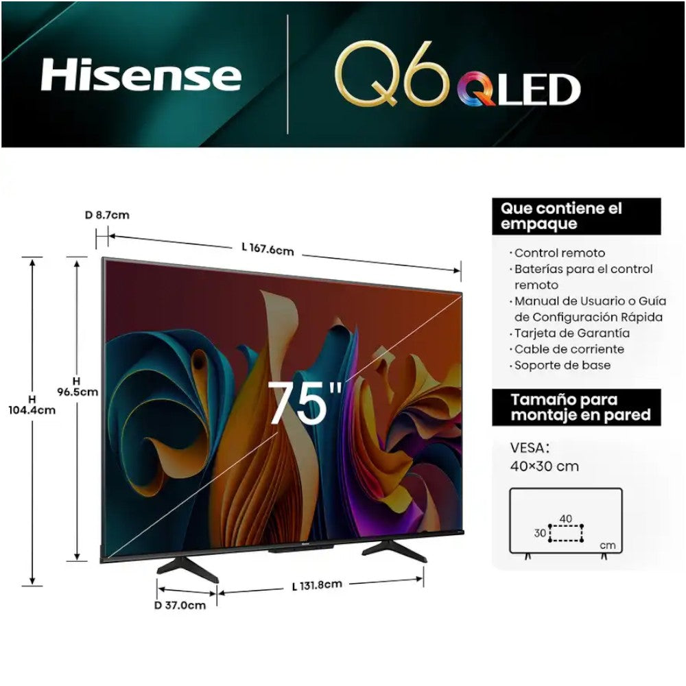 Televisor Hisense de 75" / 75Q6N / QLED / UHD / SMART / 4K