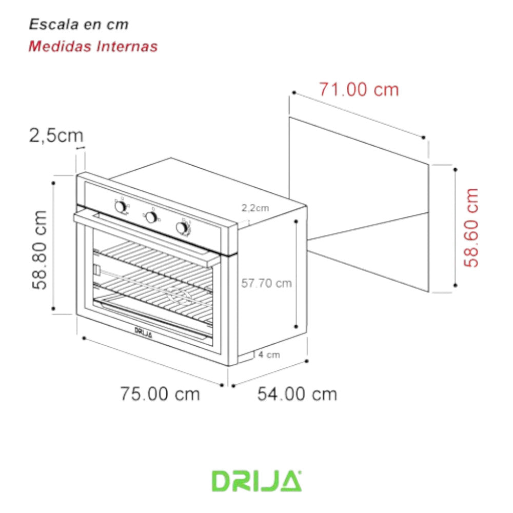 Horno A Gas Drija de 78 Litros / 2 Quemadores / Acero Inoxidable