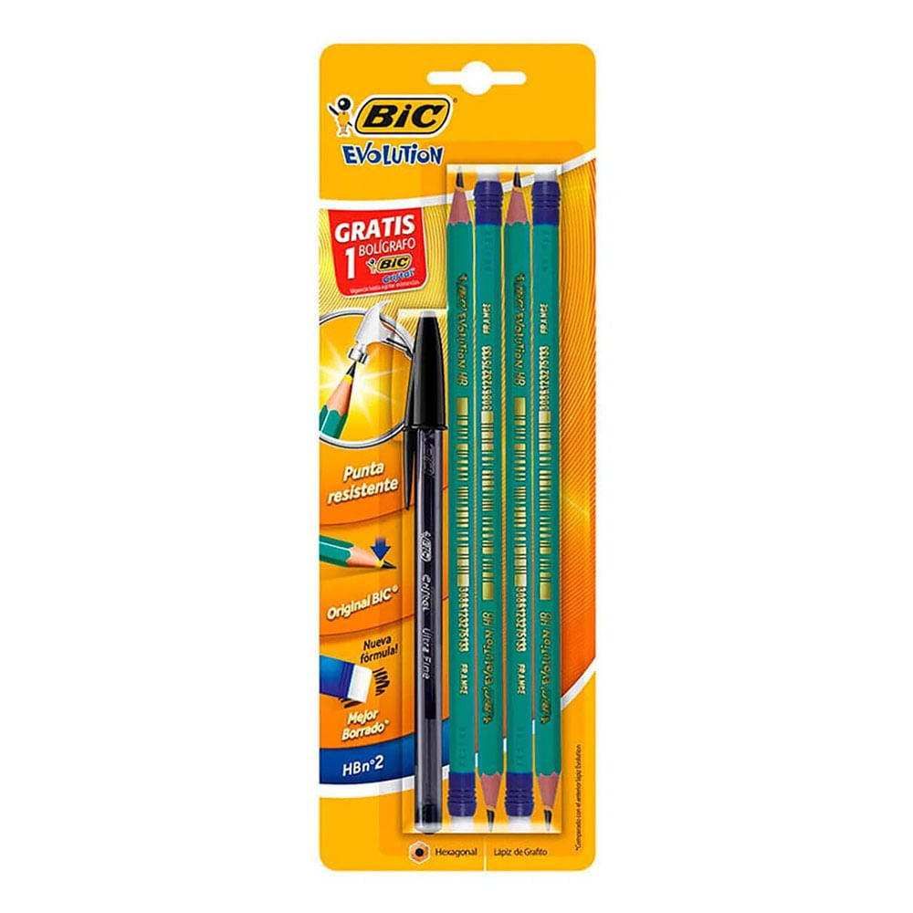 Lápiz Bic Evolution HB con Bolígrafo 4 Piezas