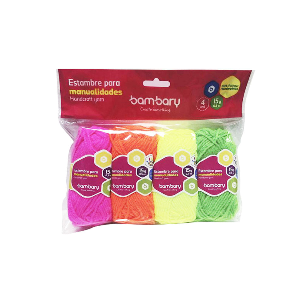 Madeja de Lana Bambary Colores Neón 4 Piezas 15 g