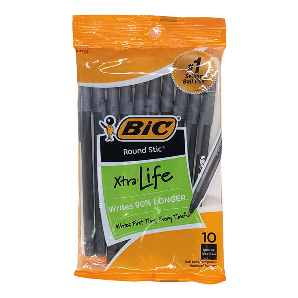 Bolígrafos Bic Round Stic Ballpoint Negro de 10 Piezas