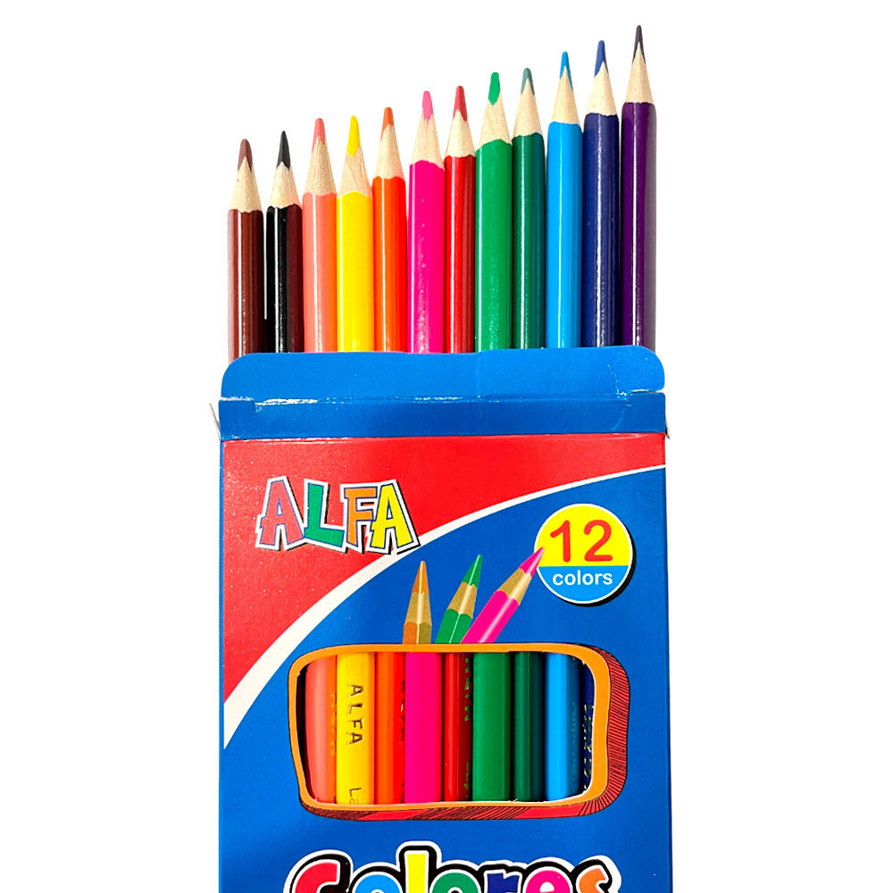 Lápices de Colores Triangular Alfa de Madera / 12 Unidades / Mina 3.0mm