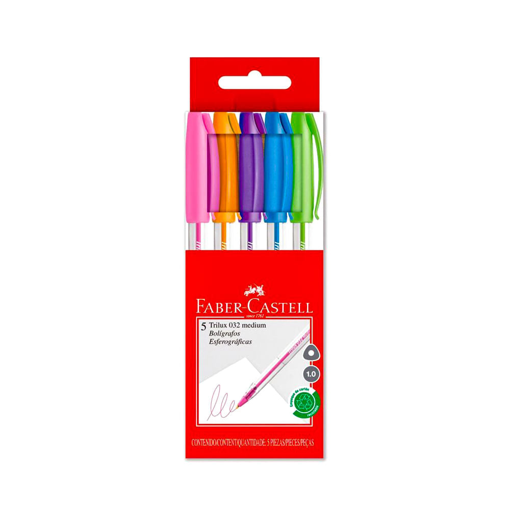Bolígrafo Trilux 032-M Faber Castell Estuche de 5 Piezas - Surtido