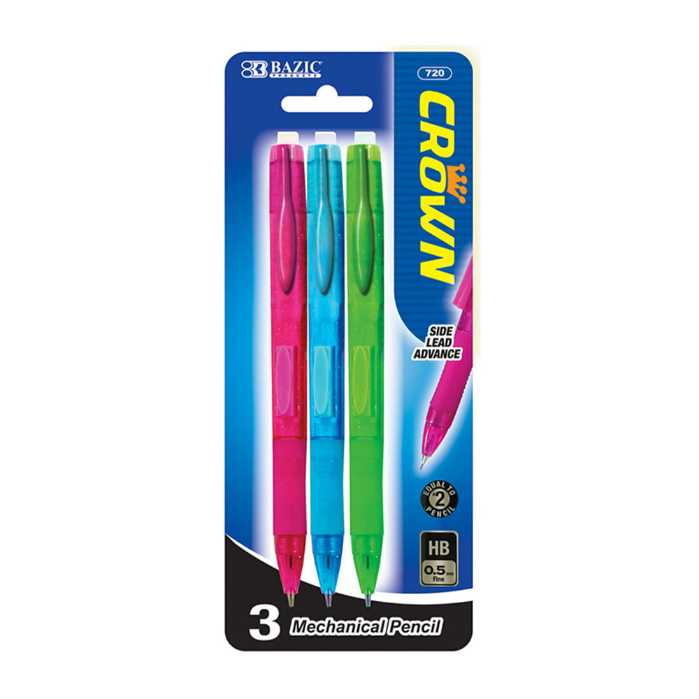 Lápiz Mecánico Bazic Crown de 0.5 mm 3 Piezas - Surtido