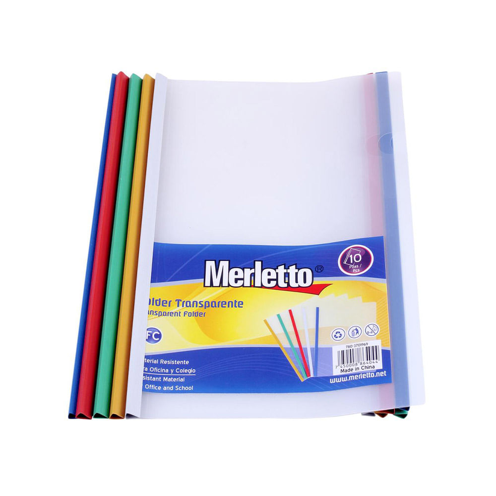 Folder Legal Merletto Plástico Transparente Con Varilla de 10 Colores