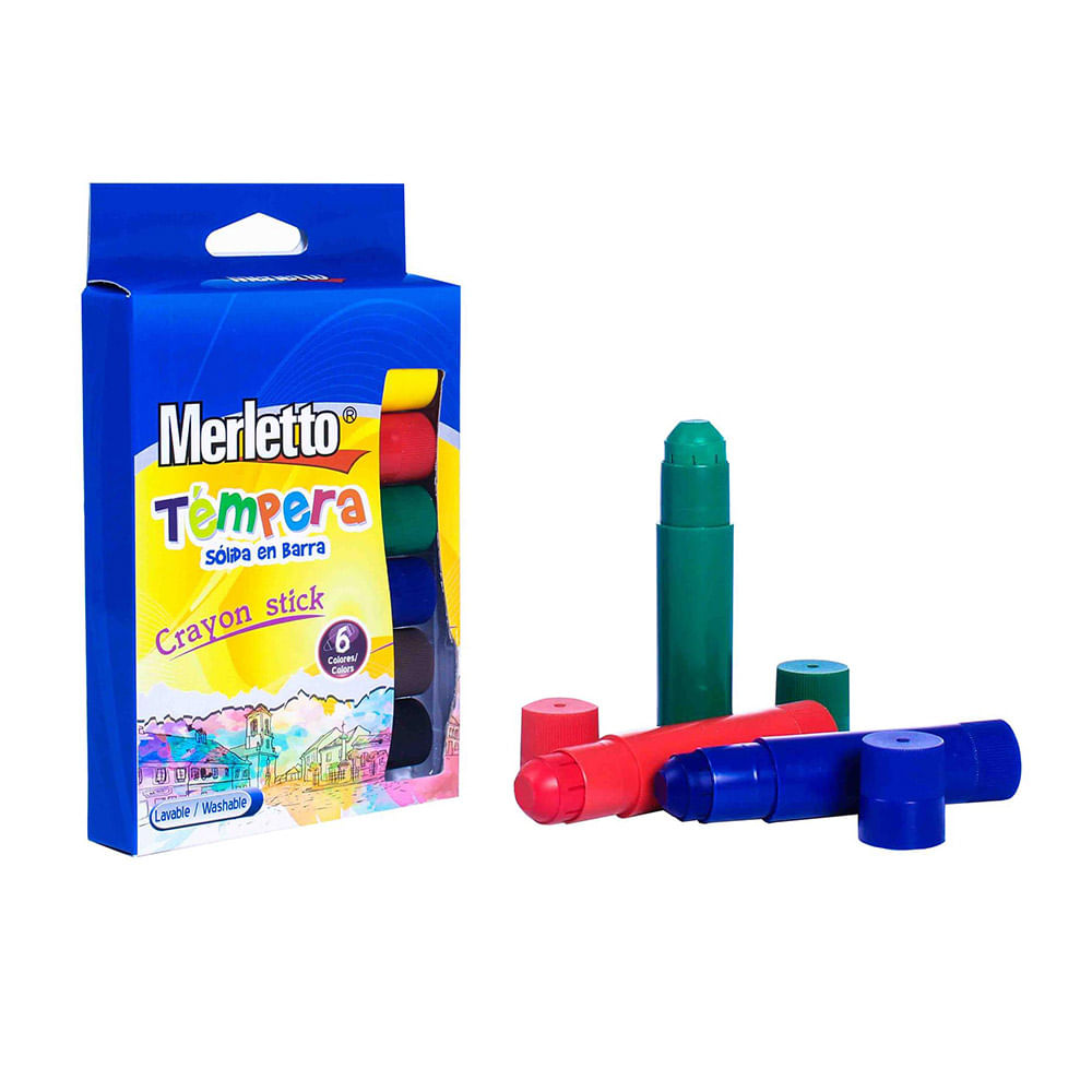 Crayones Lavables Merletto Témpera Solida en Barra de 6 Colores