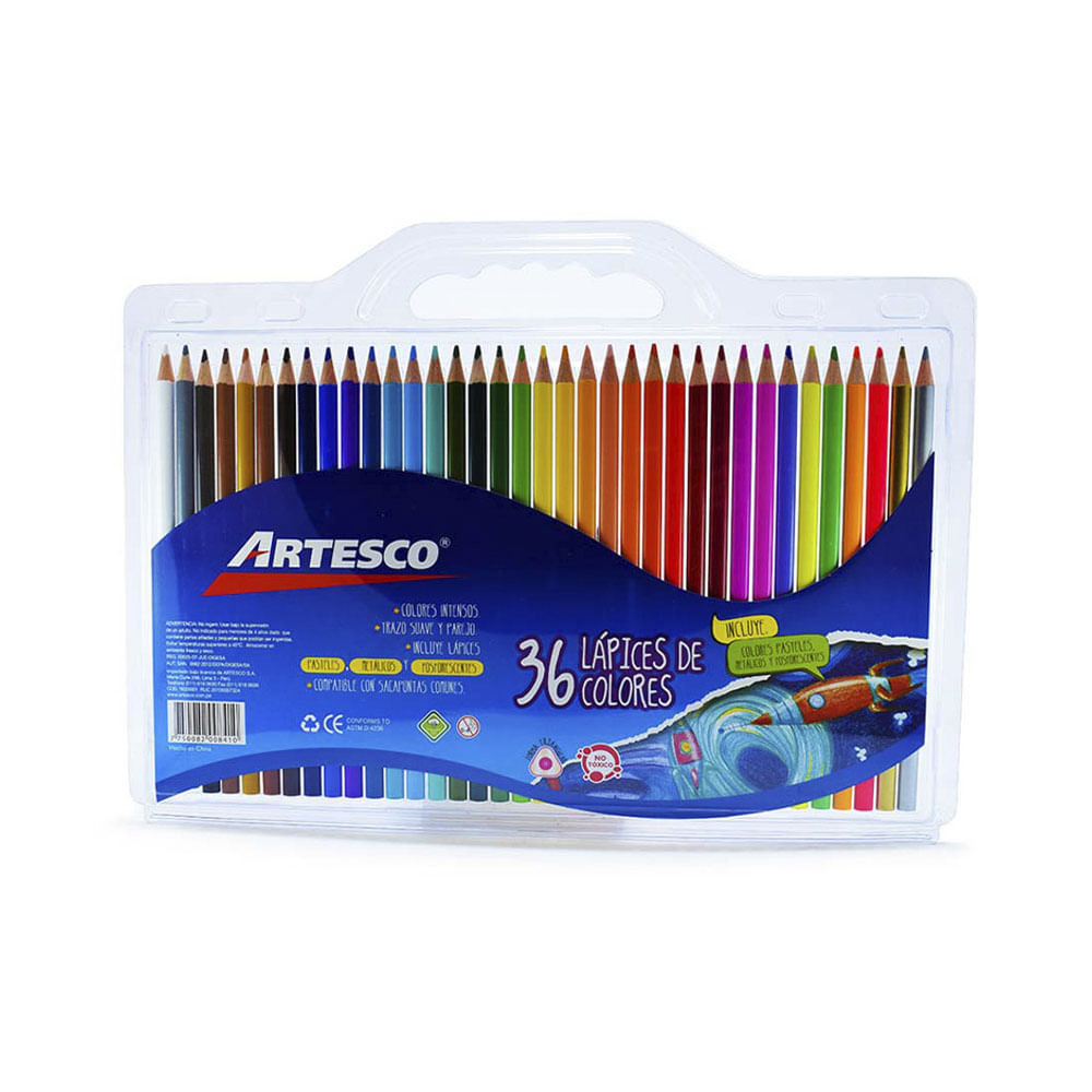 Lápices de Colores Artesco Triangular Con Sacapuntas 36 Colores