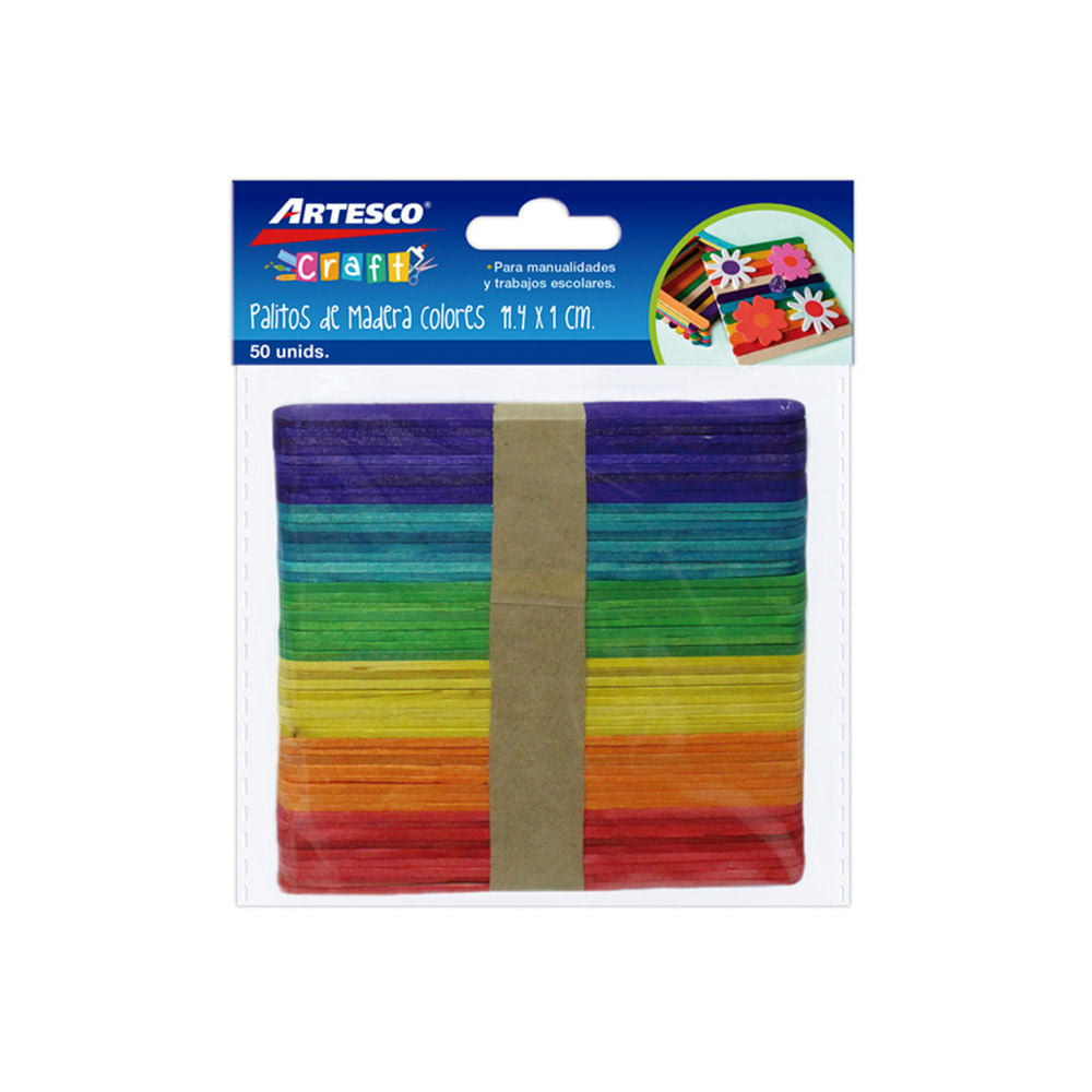 Palitos de Paleta Artesco de Colores 50 Piezas