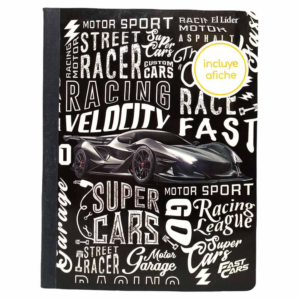 Cuaderno Cosido Grande Raya Ancha El Líder Fast Cars 200 Páginas - Surtido