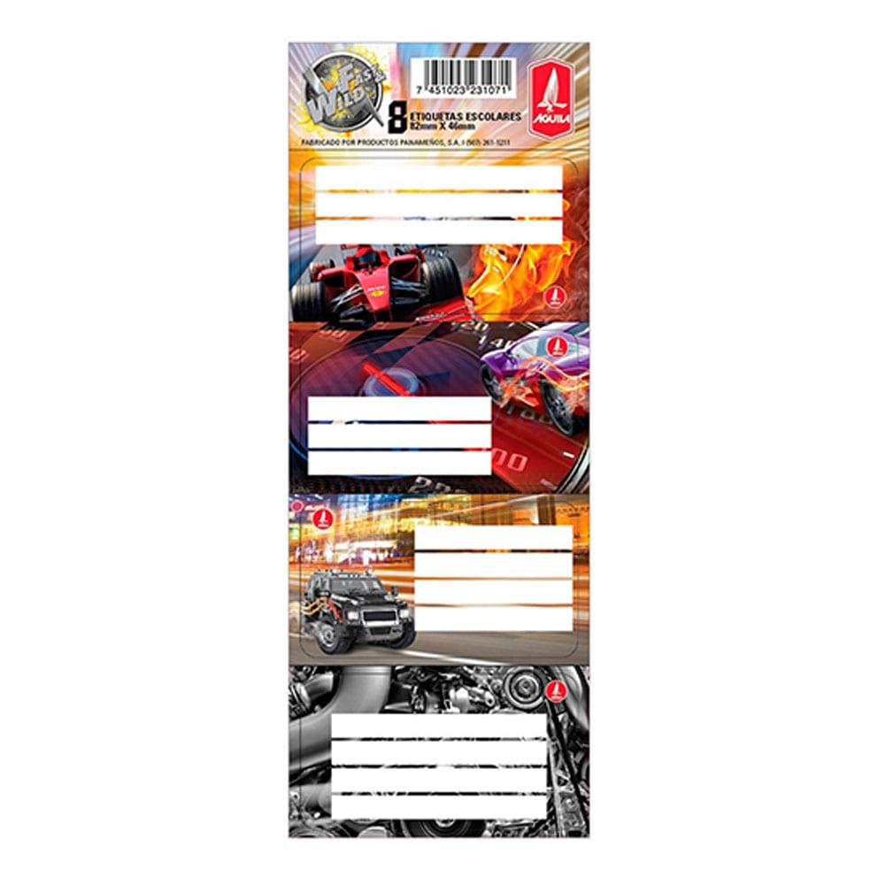 Etiquetas Escolares Águila Fast & Wild 8 Piezas - Surtido