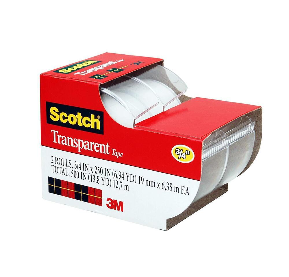 Cinta Adhesiva Scotch Transparente 3/4" 2 Piezas