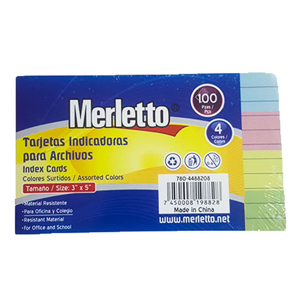 Fichas de Colores Merletto 100 Hojas 3" x 5"