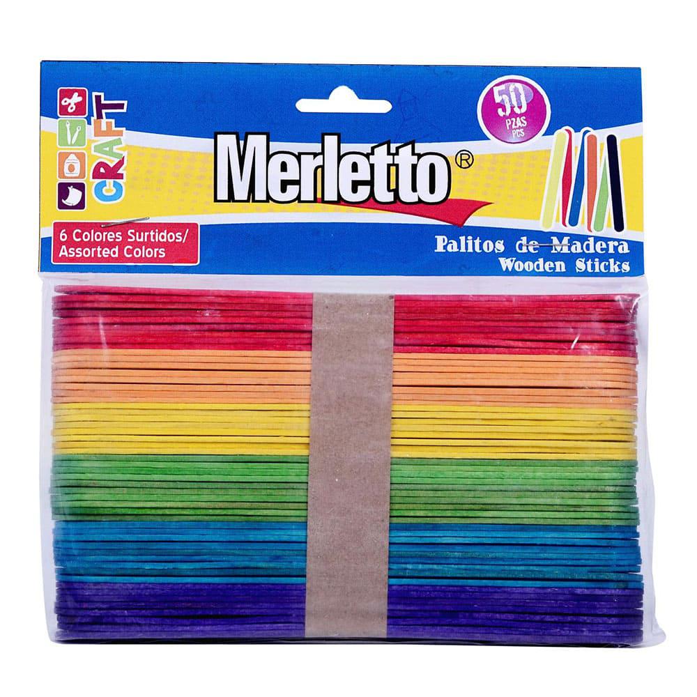 Palitos de Paleta Merletto Jumbo 6 Colores 50 Piezas