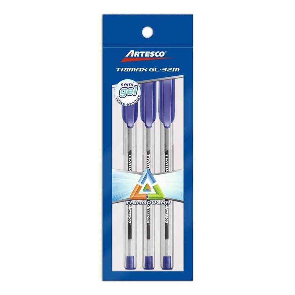 Bolígrafo Semi Gel Artesco Trimax Azul 3 Piezas