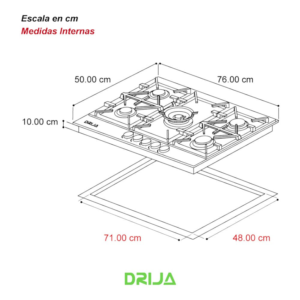 Estufa a Gas Drija Milán 76 / 5 Quemadores / Acero Inoxidable - Drija - Titan.com.pa - 3930740700830