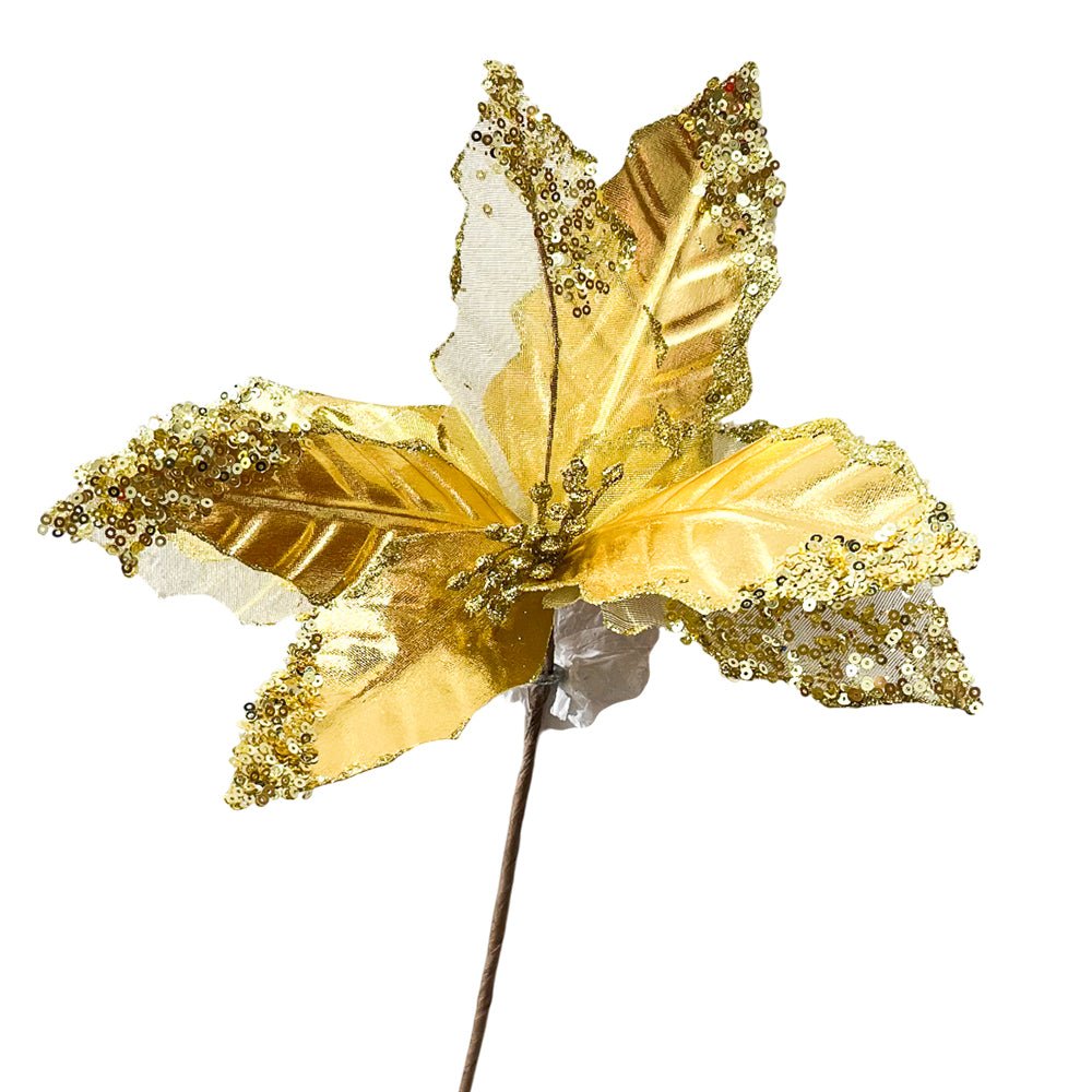 Flor Navideña Poinsettia / 30 cm / Gold / Montefiori Christmas - Montefiori Christmas - Titan.com.pa - 7453114847130