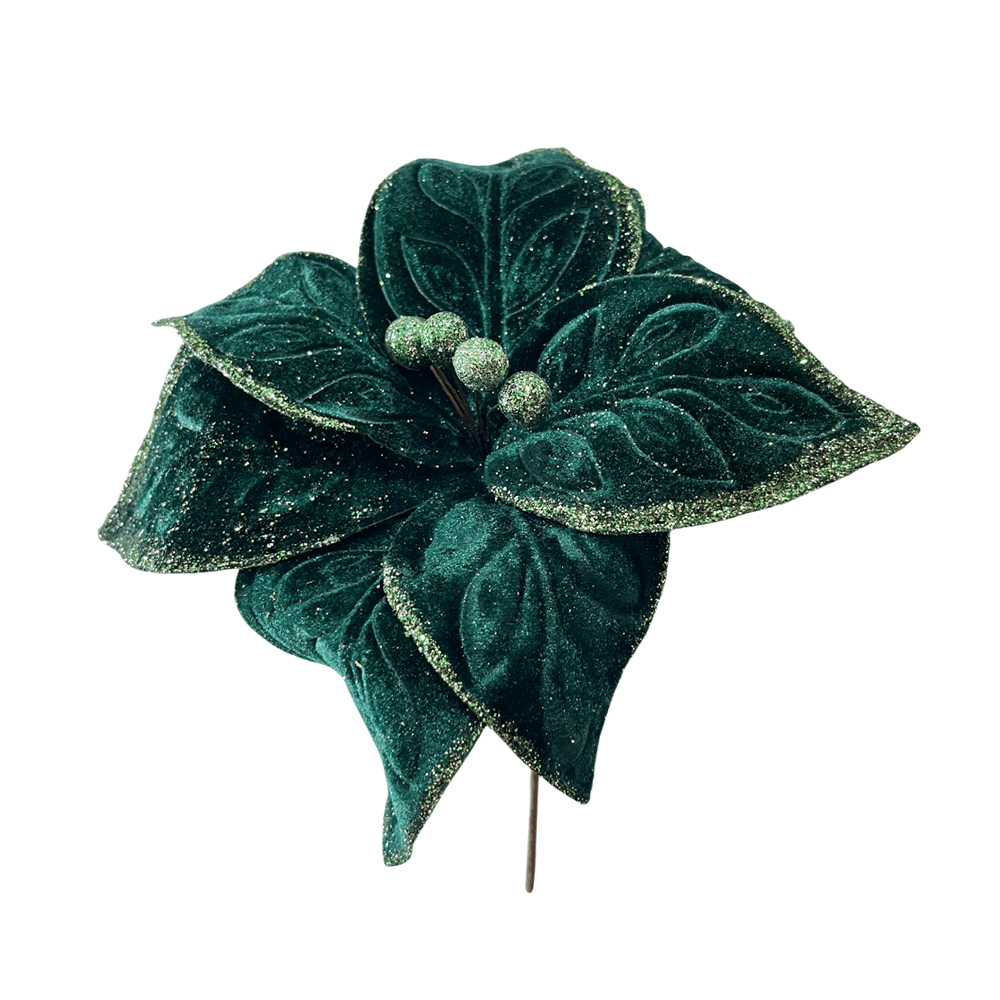 Flor Navideña Poinsettia 30 Cm Verde/Dorado - MONTEFIORI CHRISTMAS - Titan.com.pa - 7453121013306