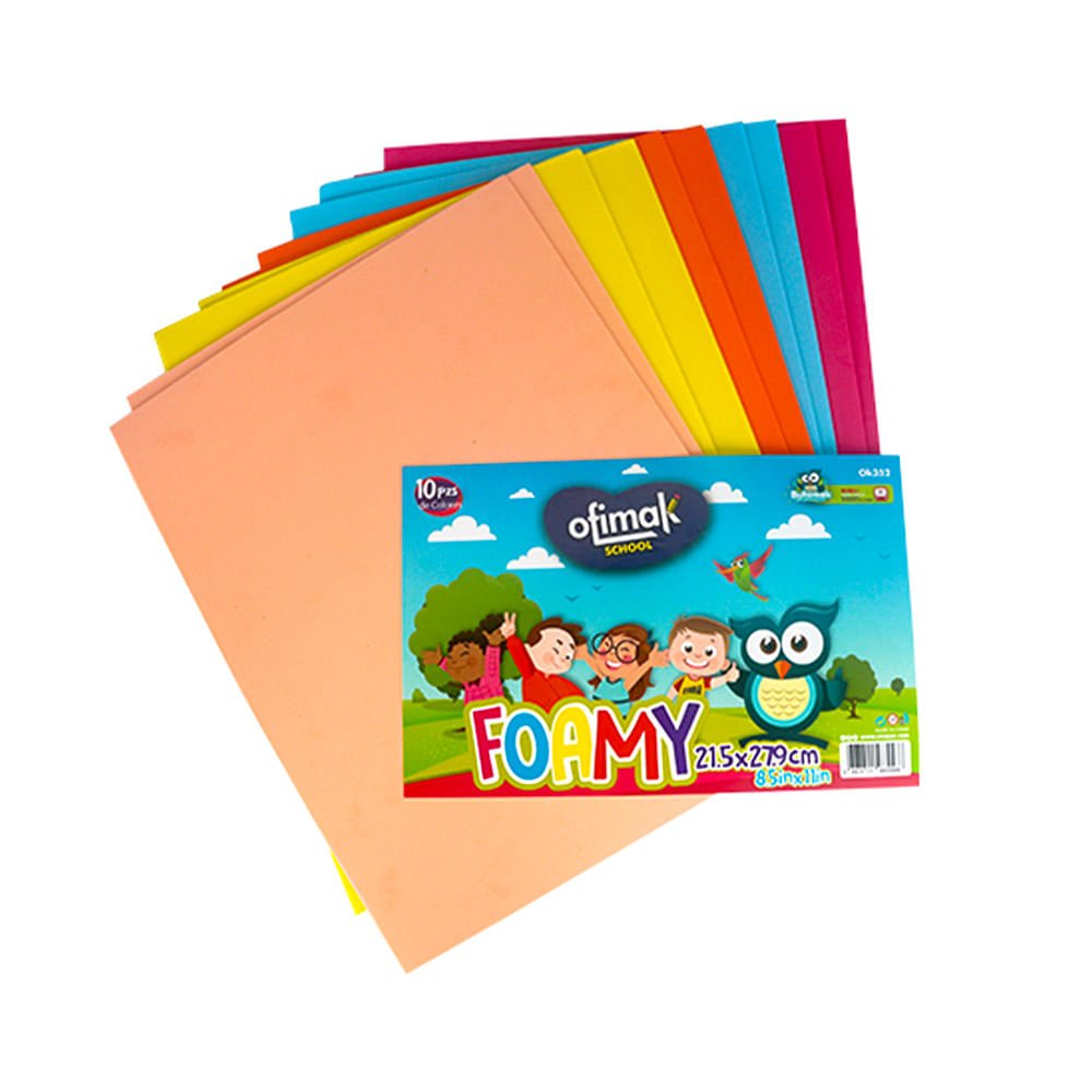 Foami Liso Ofimak de 8.5" x 11" 10 Colores - Surtido