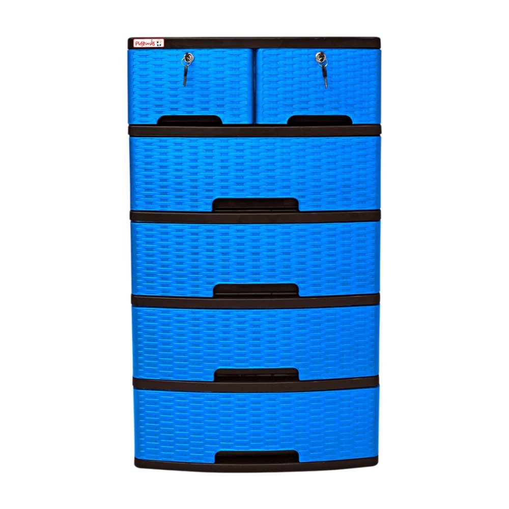 Gavetero Plastimás de 5 Niveles / Con Llave / 6 Gavetas / Rattan Azul Eléctrico