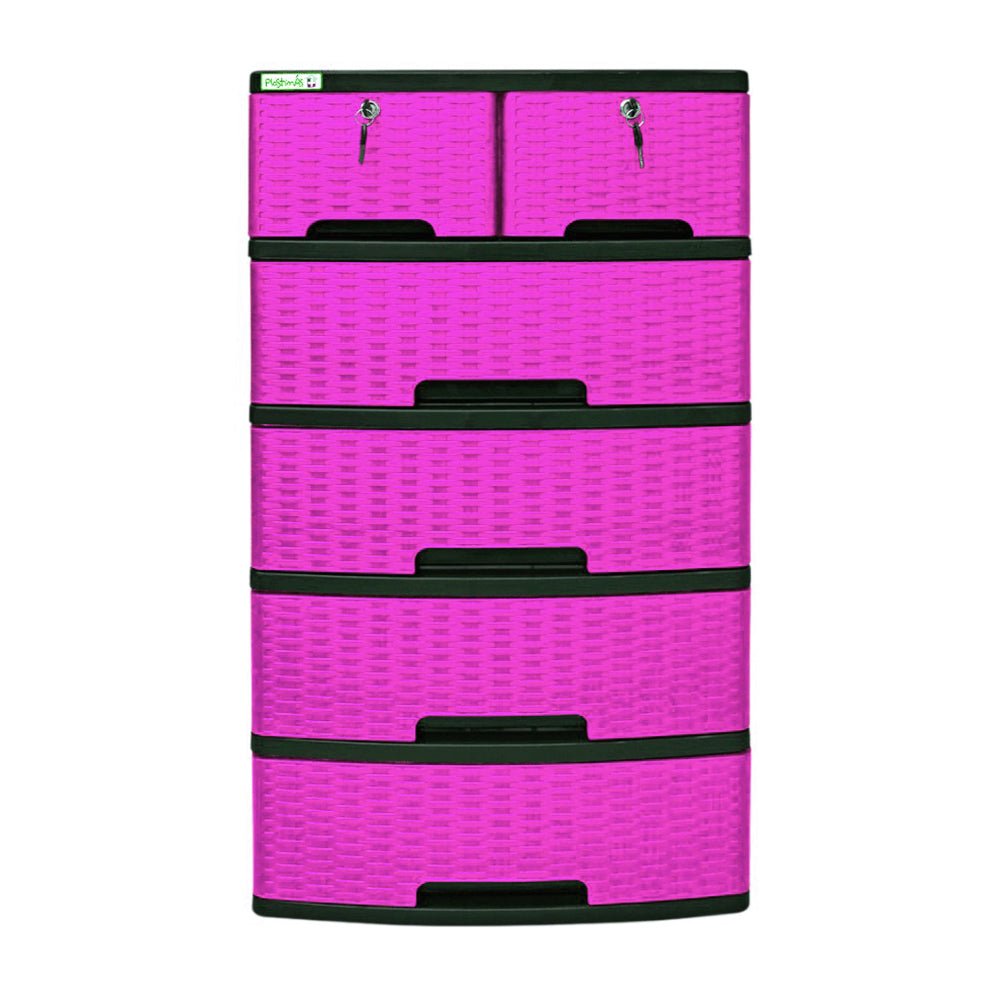 Gavetero Plastimás de 5 Niveles / Con Llave / 6 Gavetas / Rattan Magenta - Plastimas - Titan.com.pa - 792612405815