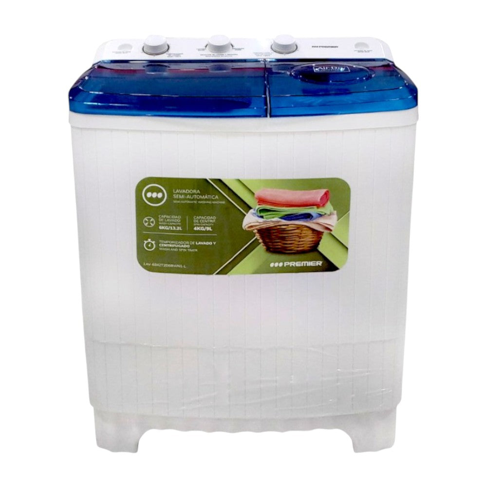 Lavadora Semi-Automática Premier de 6 Kg -Blanca/Tapa Azul