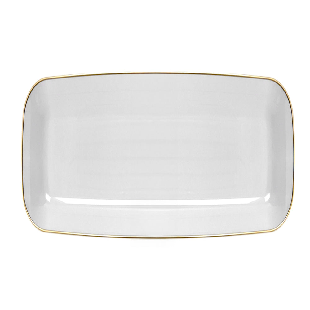 Bandeja Rectangular Para Servir Lillian / 18" x 11.2" / 2 Piezas / Blanca-Gold