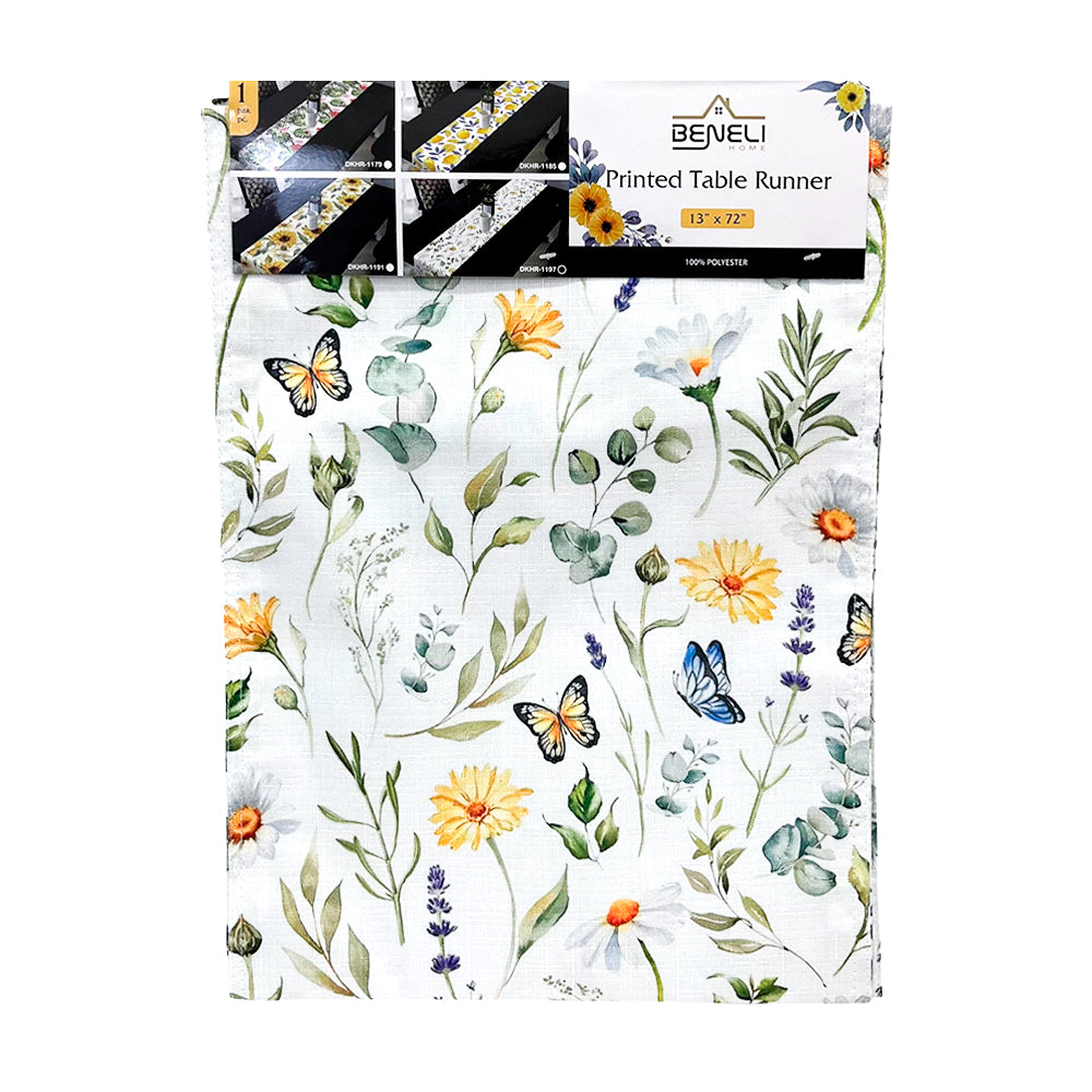 Camino de Mesa Beneli Home - Floral con Mariposas - 33 x 183 cm
