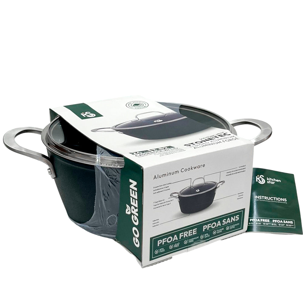 Ollas 24 CM Antiadherente Negro Con Tapa De Vidrio Kitchen Star - Home Elegance