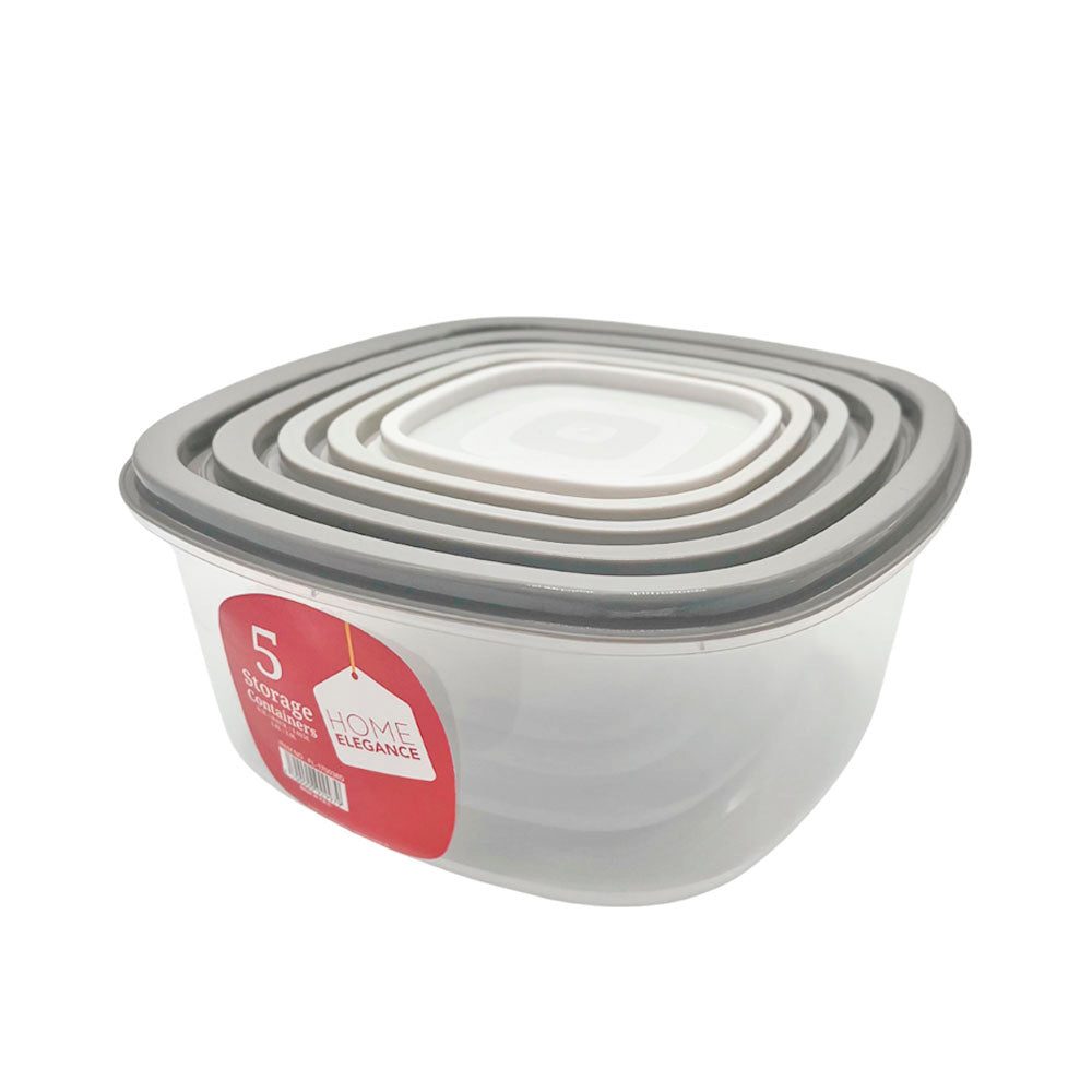 Envases Plástico Home Elegance / Cuadrado / Set 5 Piezas / Surtidas