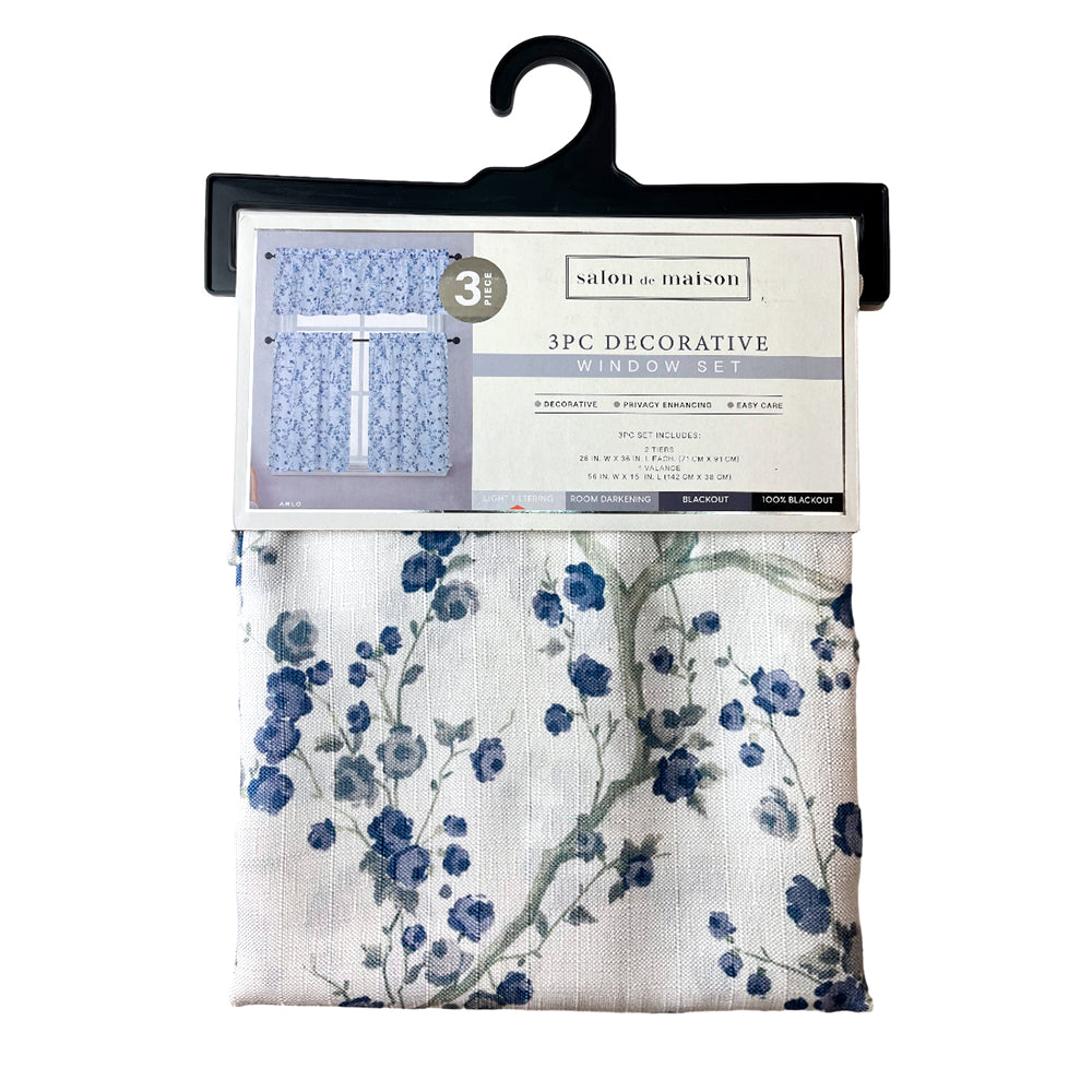 Cortina de Cocina Arlo Regal Home 56" x 36" / 3 Piezas / Estampada - Blue