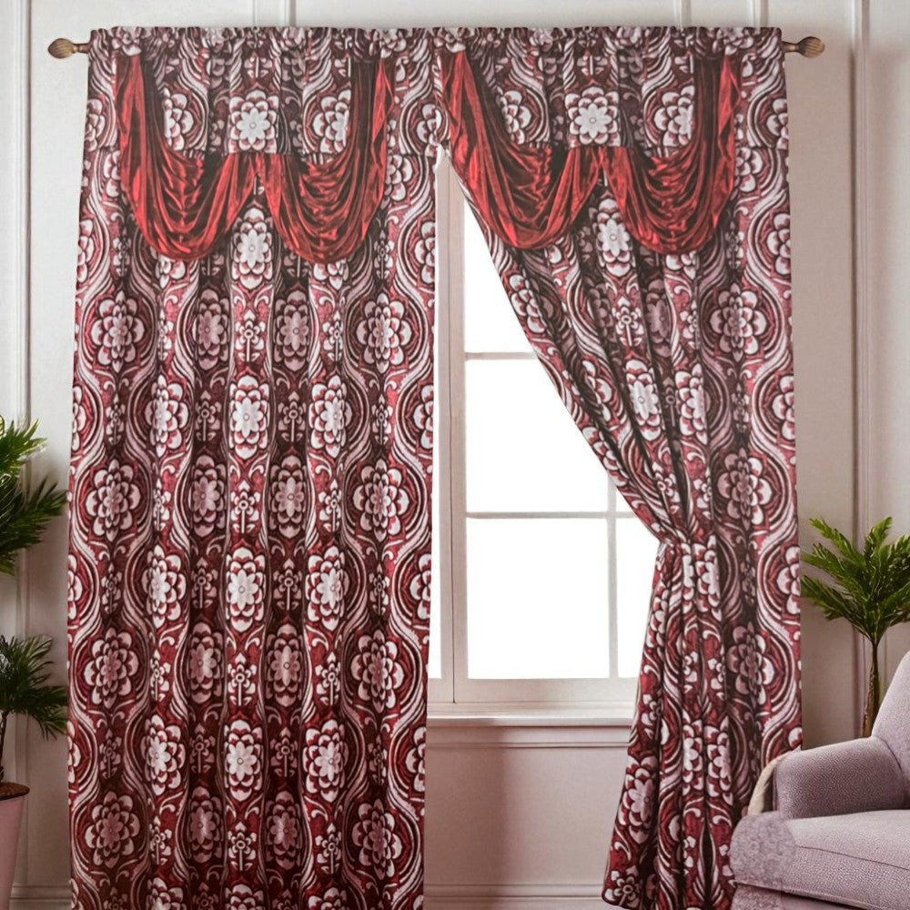 Cortina Lolita 55” X 84” Panel De Jacquard Con Cenefa Burgundy